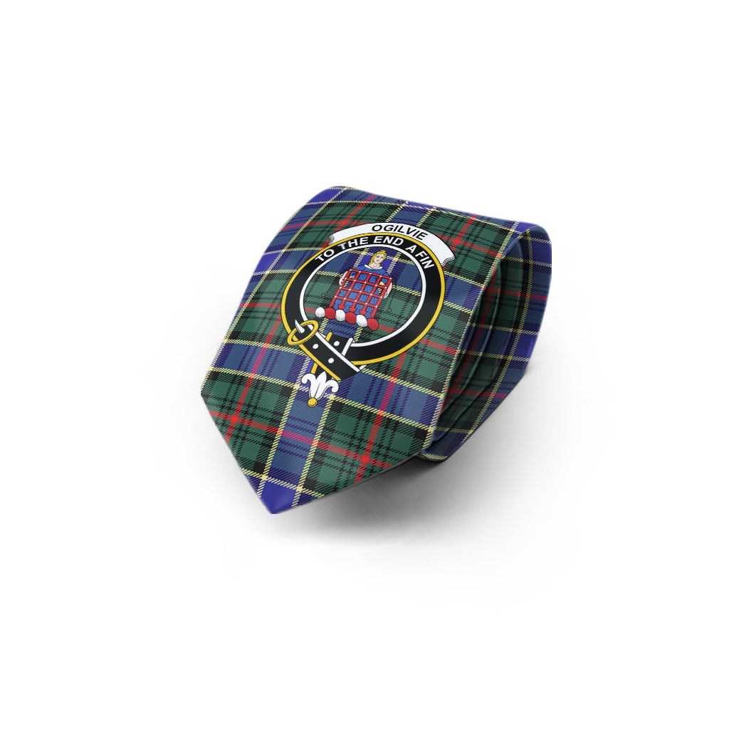 Ogilvie (Ogilvy) Hunting Modern Tartan Classic Necktie with Family Crest - Tartan Vibes Clothing