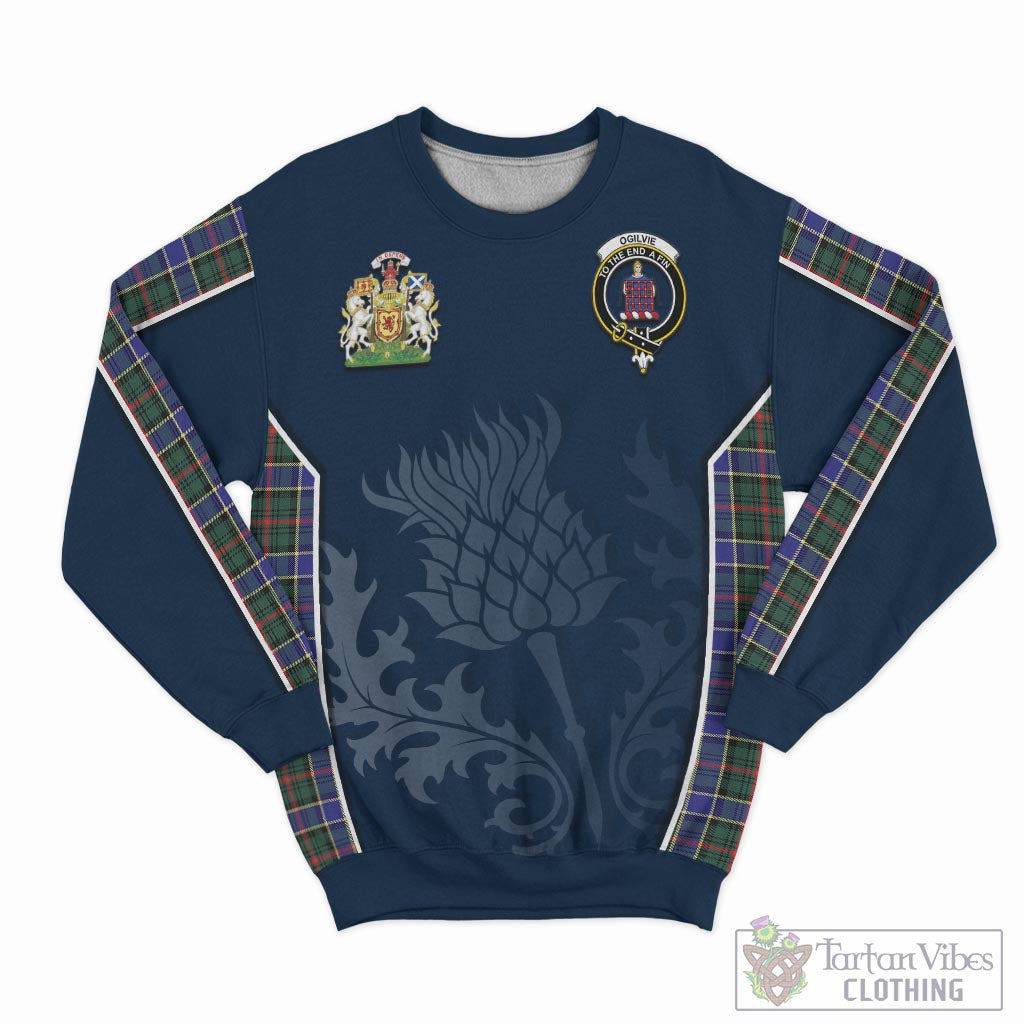 Tartan Vibes Clothing Ogilvie (Ogilvy) Hunting Modern Tartan Sweatshirt with Family Crest and Scottish Thistle Vibes Sport Style