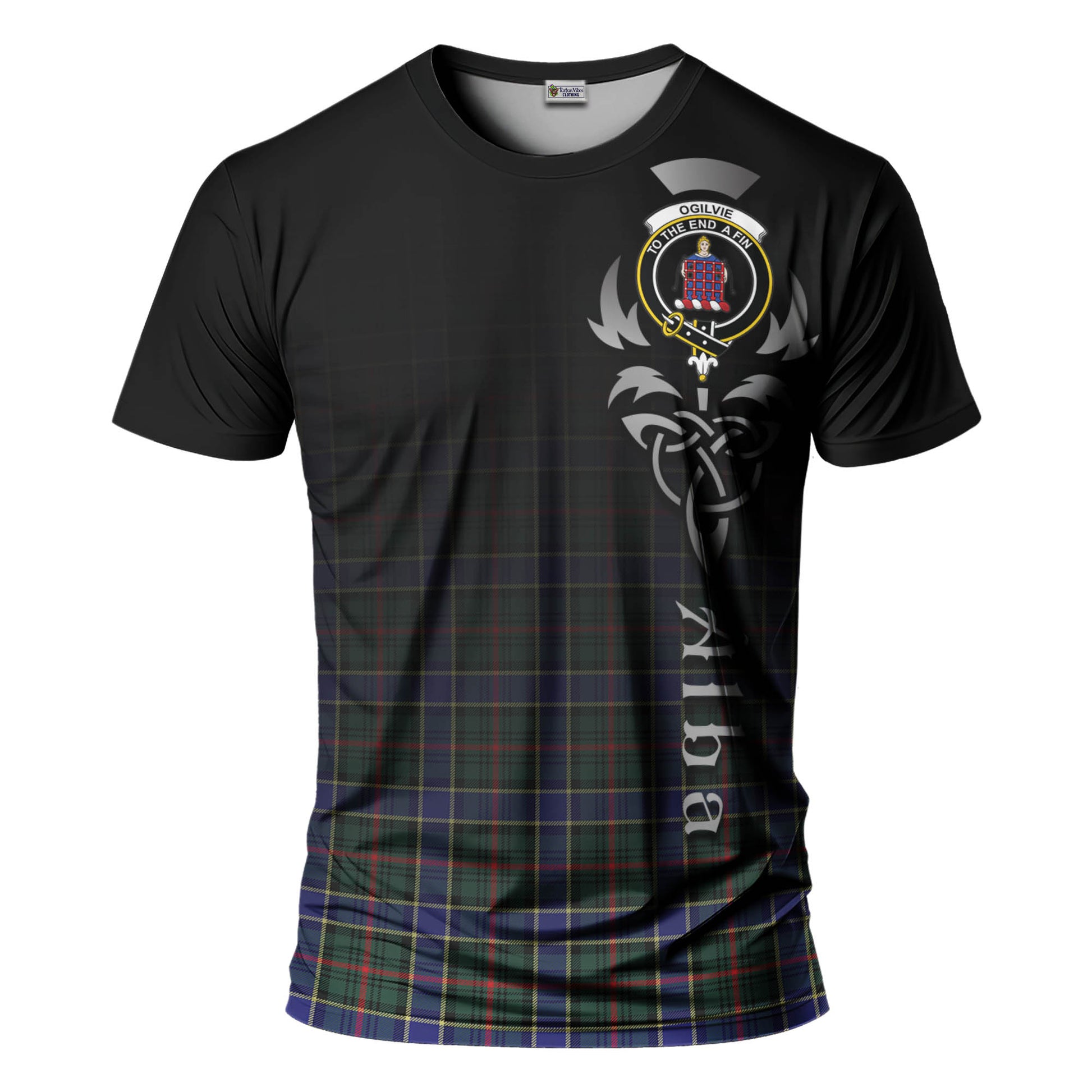 Tartan Vibes Clothing Ogilvie (Ogilvy) Hunting Modern Tartan T-Shirt Featuring Alba Gu Brath Family Crest Celtic Inspired