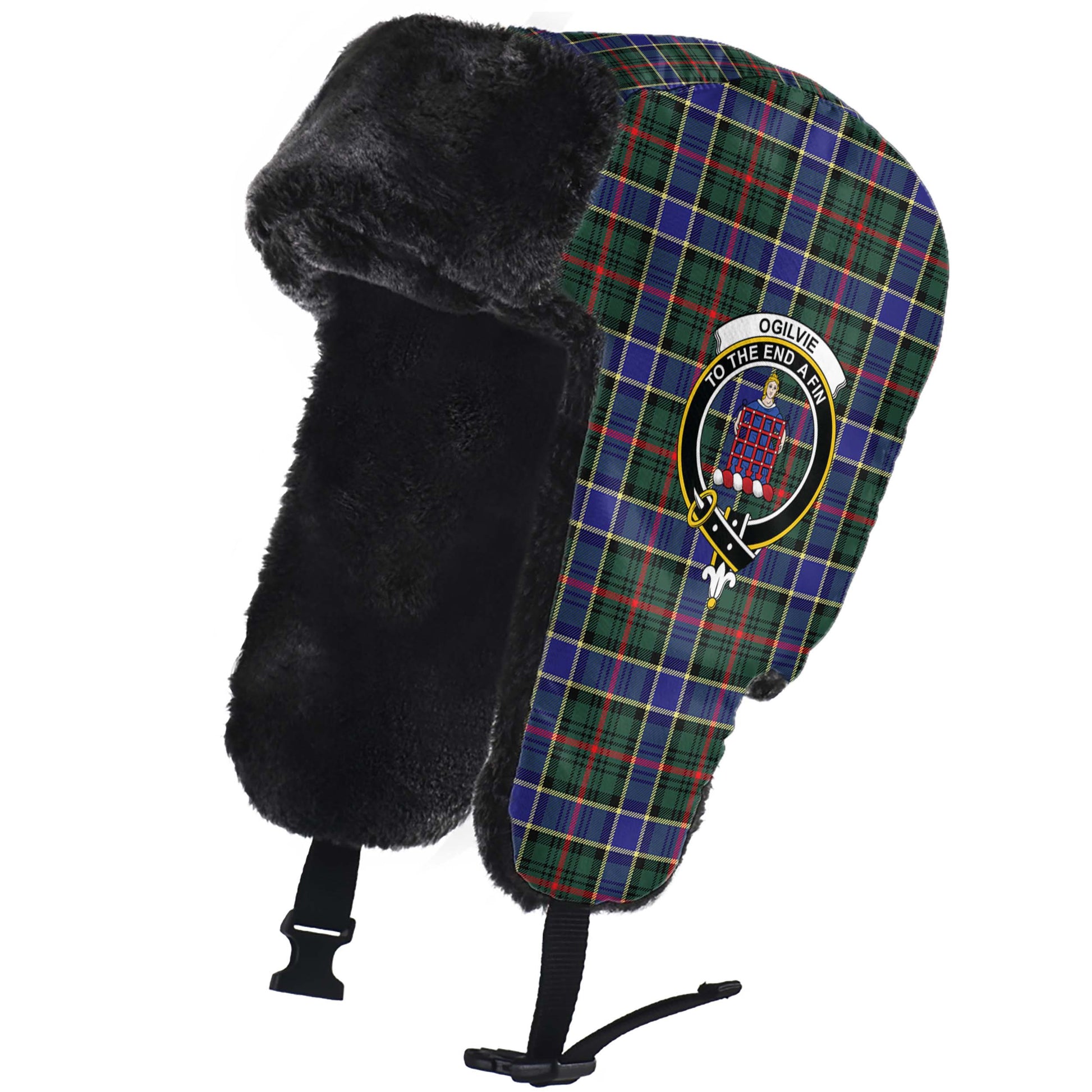 Ogilvie (Ogilvy) Hunting Modern Tartan Winter Trapper Hat with Family Crest - Tartanvibesclothing