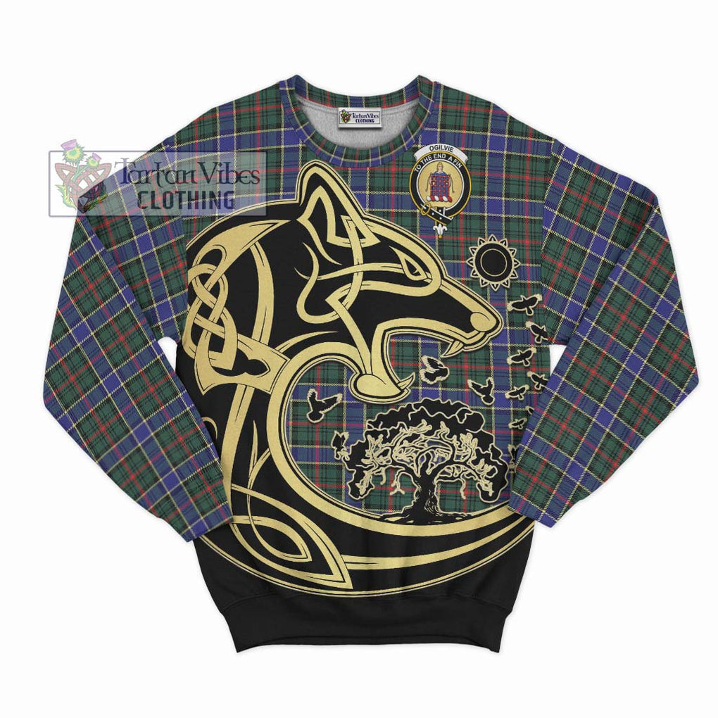 Ogilvie (Ogilvy) Hunting Modern Tartan Sweatshirt with Family Crest Celtic Wolf Style - Tartan Vibes Clothing