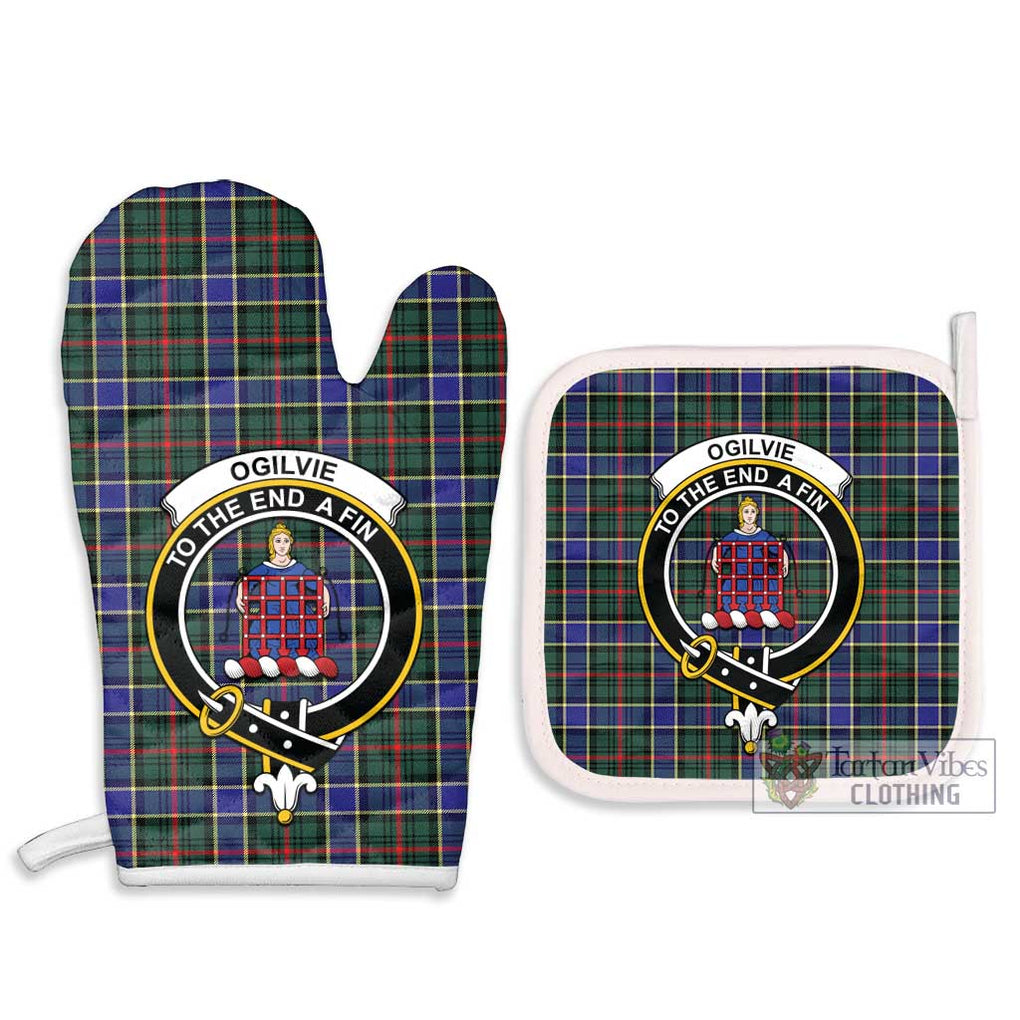 Ogilvie (Ogilvy) Hunting Modern Tartan Combo Oven Mitt & Pot-Holder with Family Crest Combo 1 Oven Mitt & 2 Pot-Holder White - Tartan Vibes Clothing