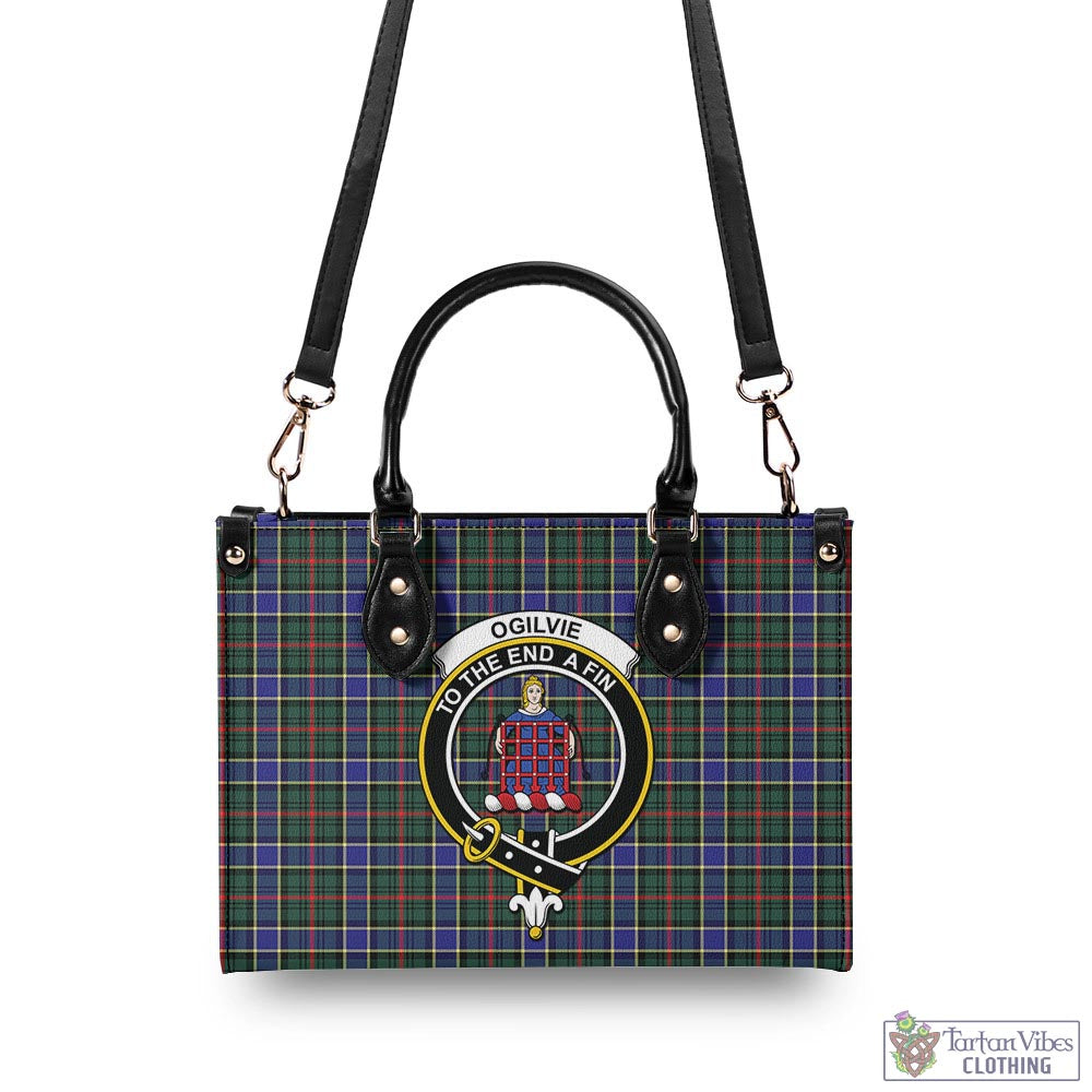 Tartan Vibes Clothing Ogilvie (Ogilvy) Hunting Modern Tartan Luxury Leather Handbags with Family Crest