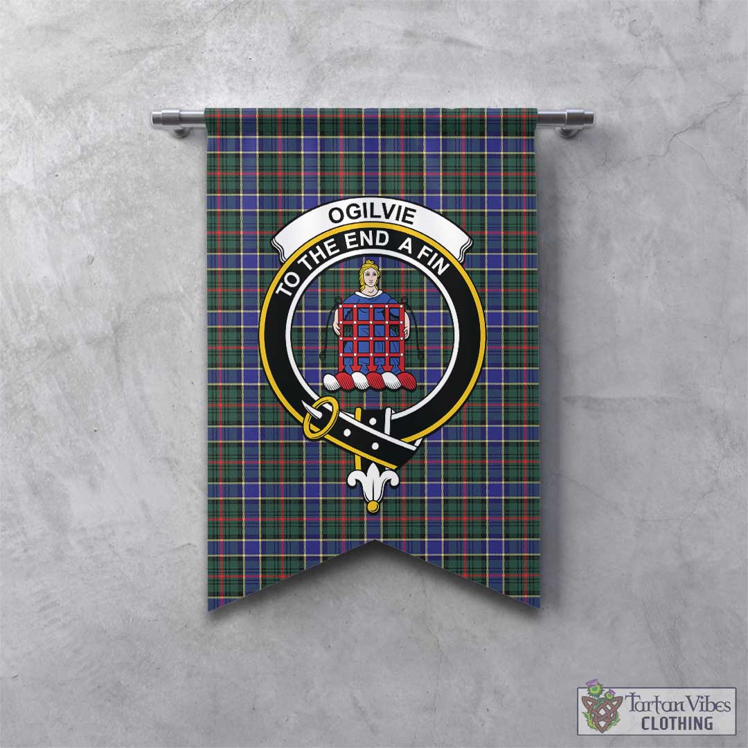 Tartan Vibes Clothing Ogilvie (Ogilvy) Hunting Modern Tartan Gonfalon, Tartan Banner with Family Crest