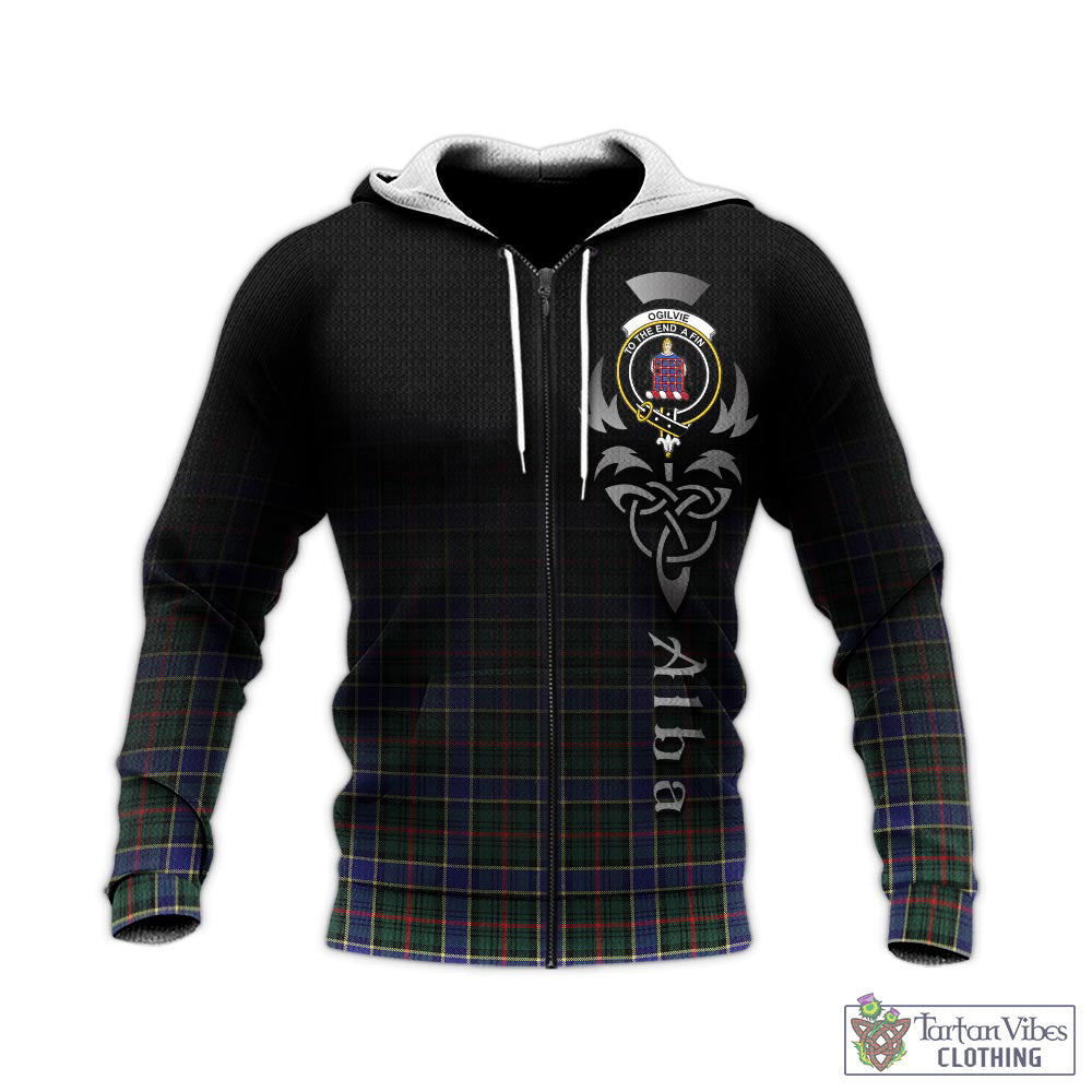 Tartan Vibes Clothing Ogilvie (Ogilvy) Hunting Modern Tartan Knitted Hoodie Featuring Alba Gu Brath Family Crest Celtic Inspired