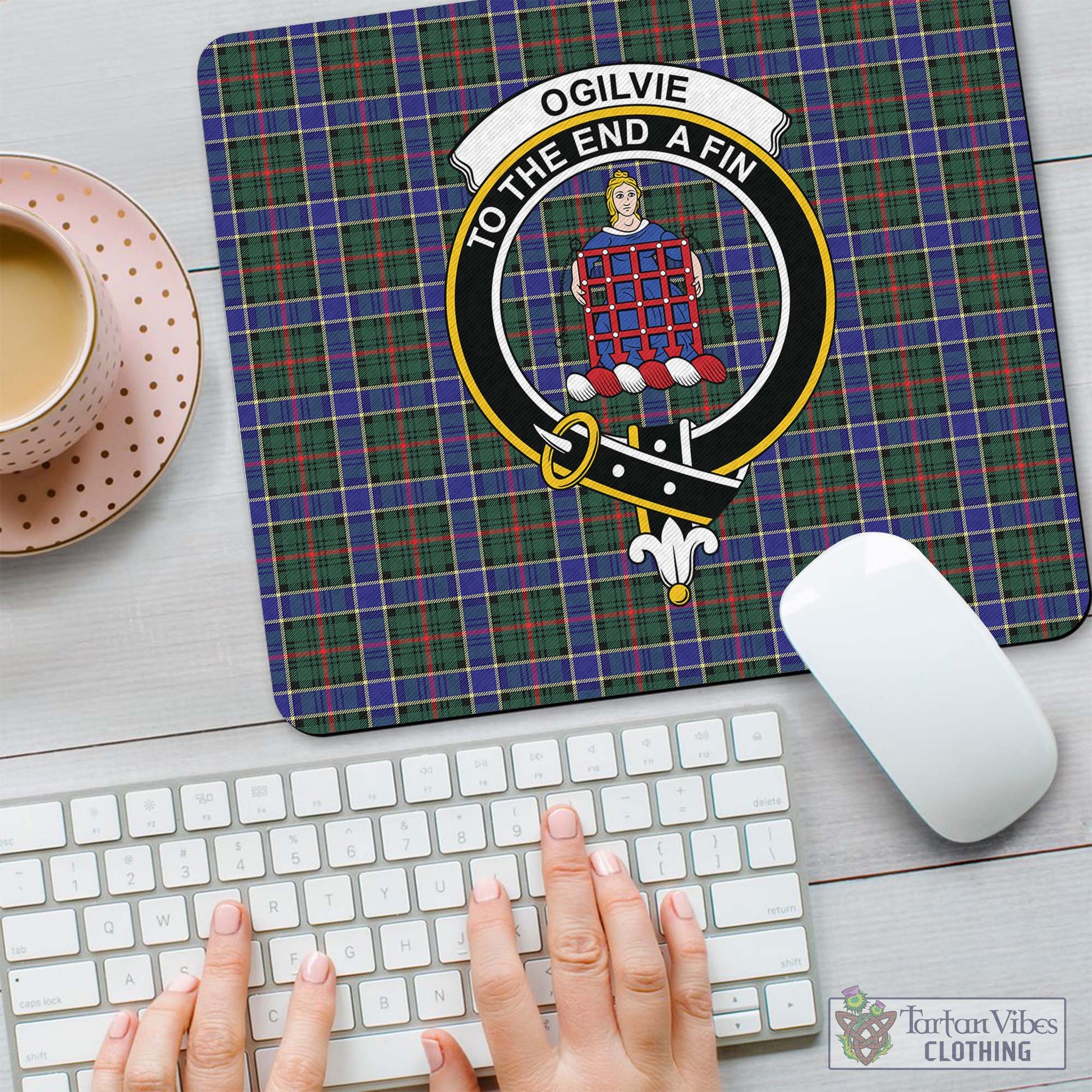 Tartan Vibes Clothing Ogilvie (Ogilvy) Hunting Modern Tartan Mouse Pad with Family Crest