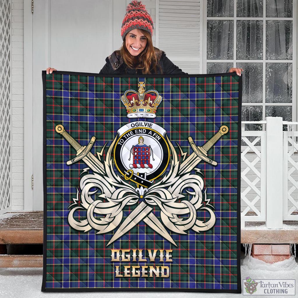 Tartan Vibes Clothing Ogilvie (Ogilvy) Hunting Modern Tartan Quilt with Clan Crest and the Golden Sword of Courageous Legacy