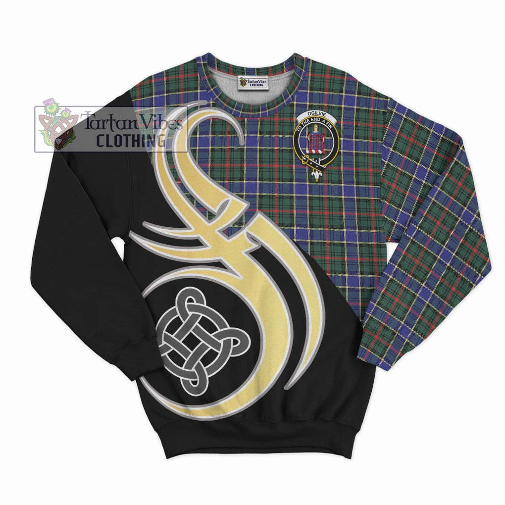 Ogilvie (Ogilvy) Hunting Modern Tartan Sweatshirt with Family Crest and Celtic Symbol Style - Tartan Vibes Clothing