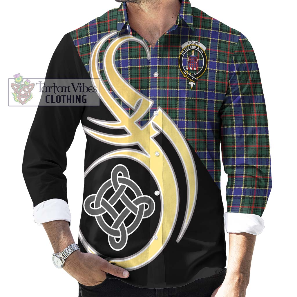 Ogilvie (Ogilvy) Hunting Modern Tartan Long Sleeve Button Shirt with Family Crest and Celtic Symbol Style - Tartan Vibes Clothing