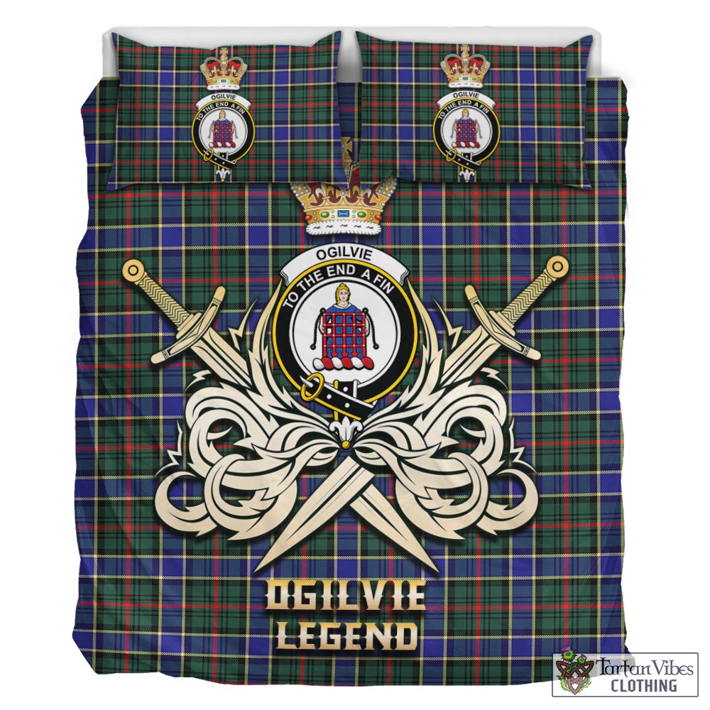 Tartan Vibes Clothing Ogilvie (Ogilvy) Hunting Modern Tartan Bedding Set with Clan Crest and the Golden Sword of Courageous Legacy