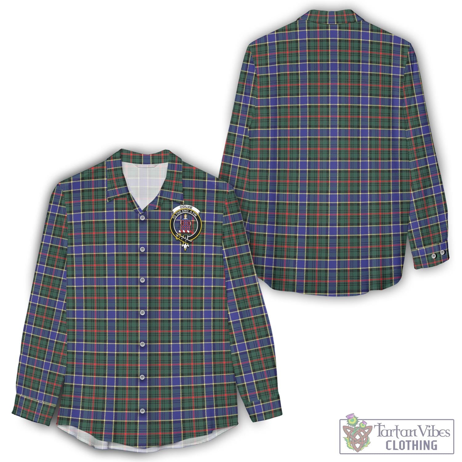 Tartan Vibes Clothing Ogilvie (Ogilvy) Hunting Modern Tartan Womens Casual Shirt with Family Crest