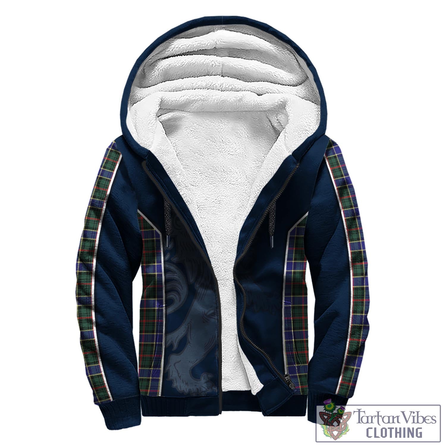 Tartan Vibes Clothing Ogilvie (Ogilvy) Hunting Modern Tartan Sherpa Hoodie with Family Crest and Lion Rampant Vibes Sport Style