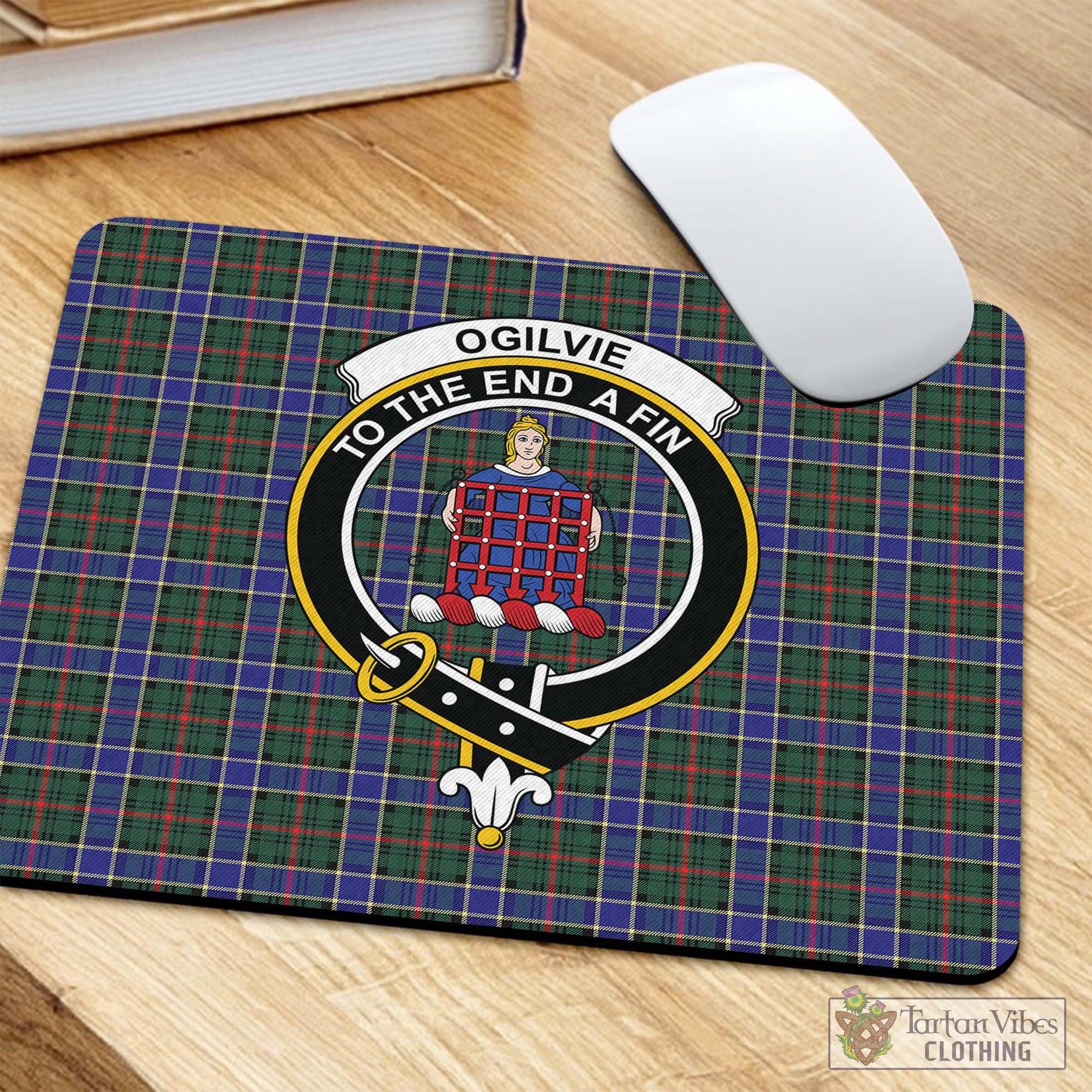 Tartan Vibes Clothing Ogilvie (Ogilvy) Hunting Modern Tartan Mouse Pad with Family Crest