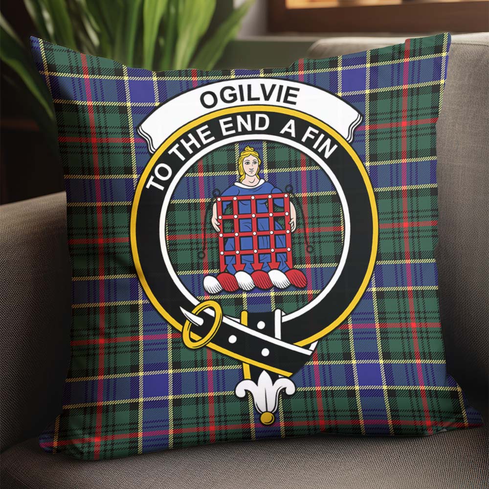 Ogilvie (Ogilvy) Hunting Modern Tartan Pillow Cover with Family Crest - Tartanvibesclothing