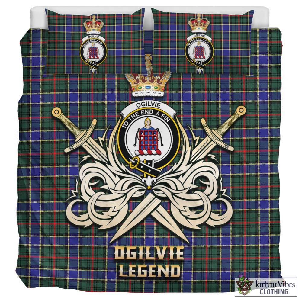 Tartan Vibes Clothing Ogilvie (Ogilvy) Hunting Modern Tartan Bedding Set with Clan Crest and the Golden Sword of Courageous Legacy