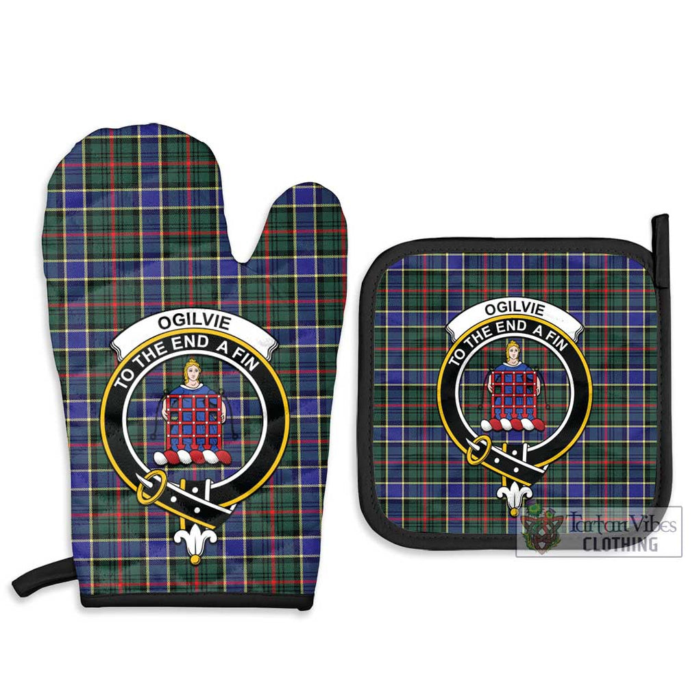 Ogilvie (Ogilvy) Hunting Modern Tartan Combo Oven Mitt & Pot-Holder with Family Crest Combo 1 Oven Mitt & 2 Pot-Holder Black - Tartan Vibes Clothing