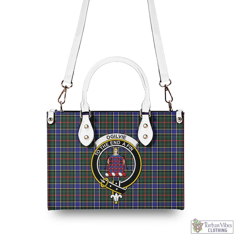 Tartan Vibes Clothing Ogilvie (Ogilvy) Hunting Modern Tartan Luxury Leather Handbags with Family Crest