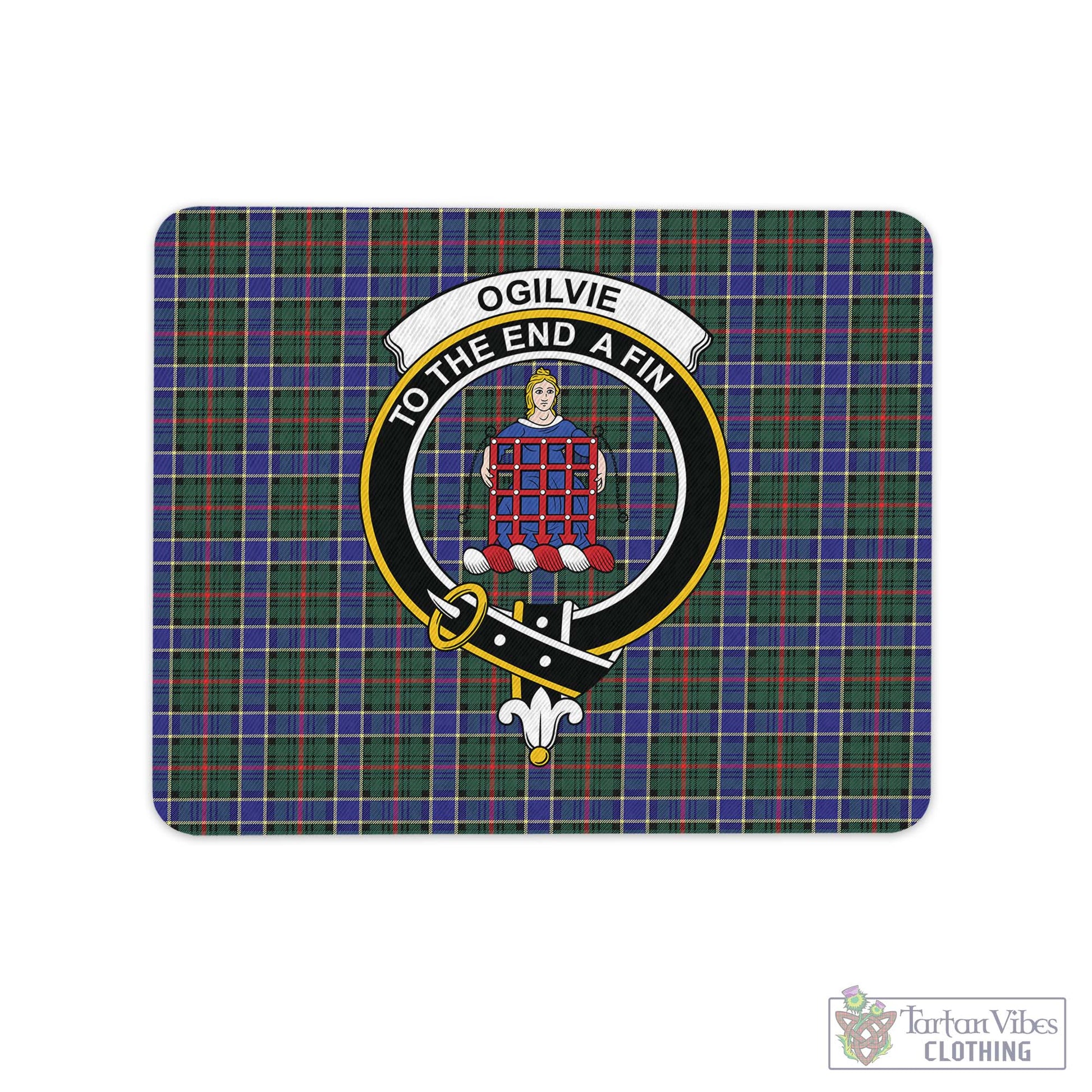 Tartan Vibes Clothing Ogilvie (Ogilvy) Hunting Modern Tartan Mouse Pad with Family Crest