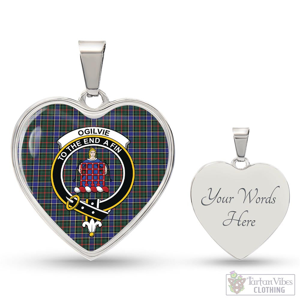 Tartan Vibes Clothing Ogilvie (Ogilvy) Hunting Modern Tartan Heart Necklace with Family Crest