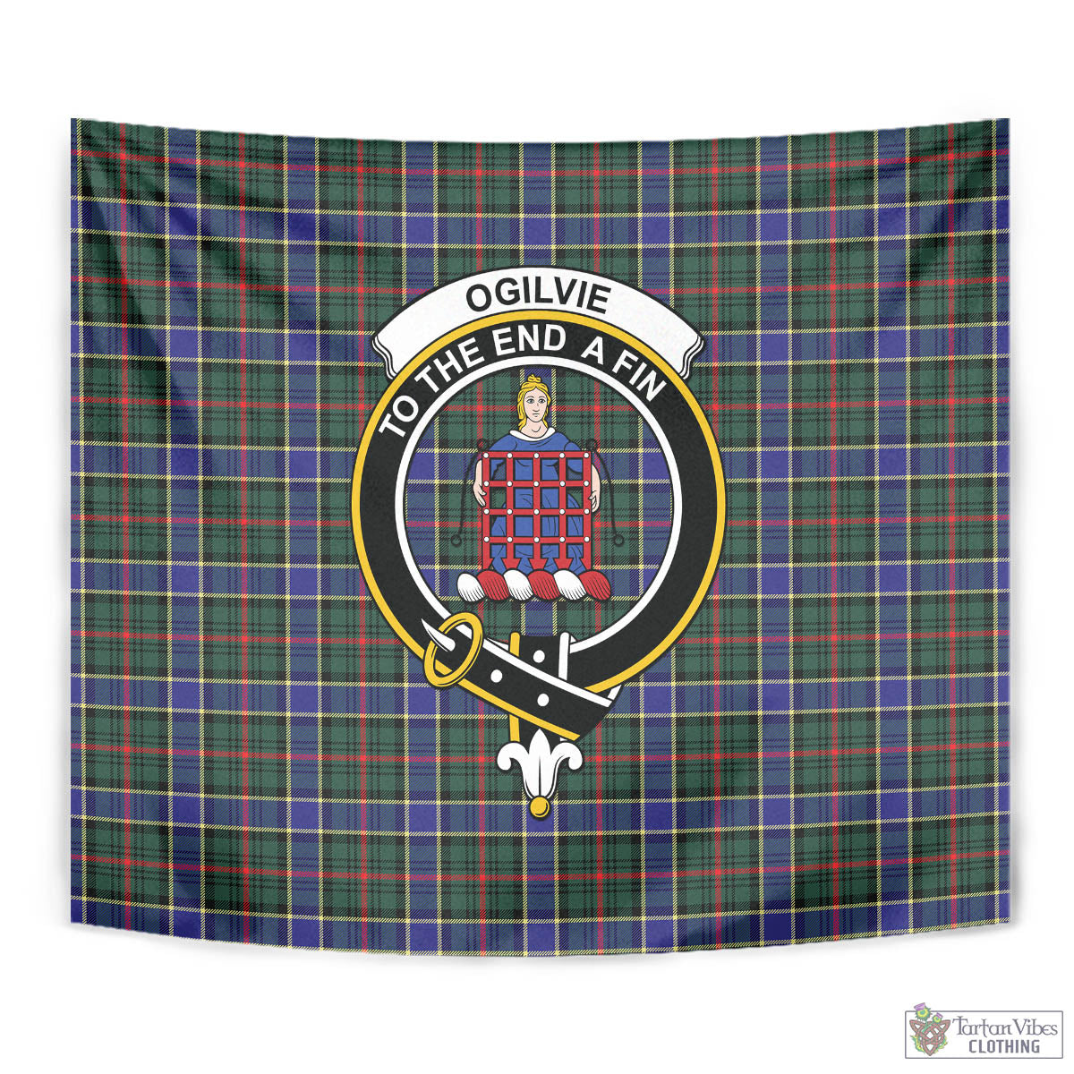 Tartan Vibes Clothing Ogilvie (Ogilvy) Hunting Modern Tartan Tapestry Wall Hanging and Home Decor for Room with Family Crest