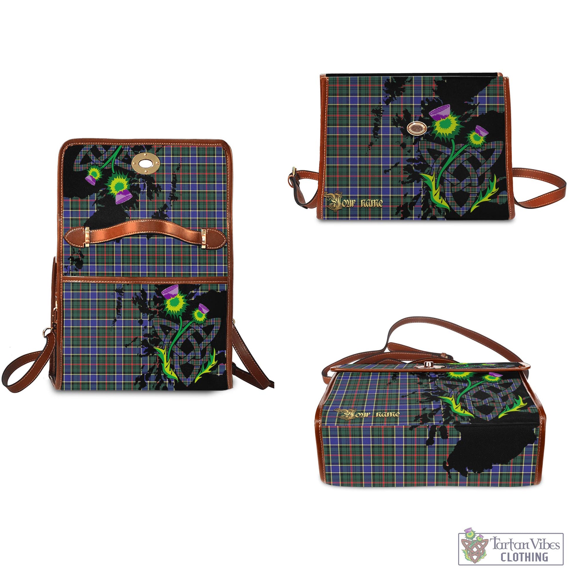 Tartan Vibes Clothing Ogilvie (Ogilvy) Hunting Modern Tartan Waterproof Canvas Bag with Scotland Map and Thistle Celtic Accents