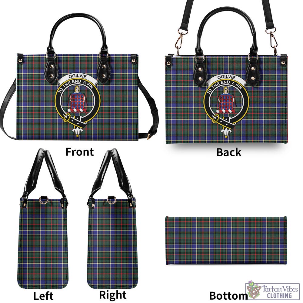 Tartan Vibes Clothing Ogilvie (Ogilvy) Hunting Modern Tartan Luxury Leather Handbags with Family Crest