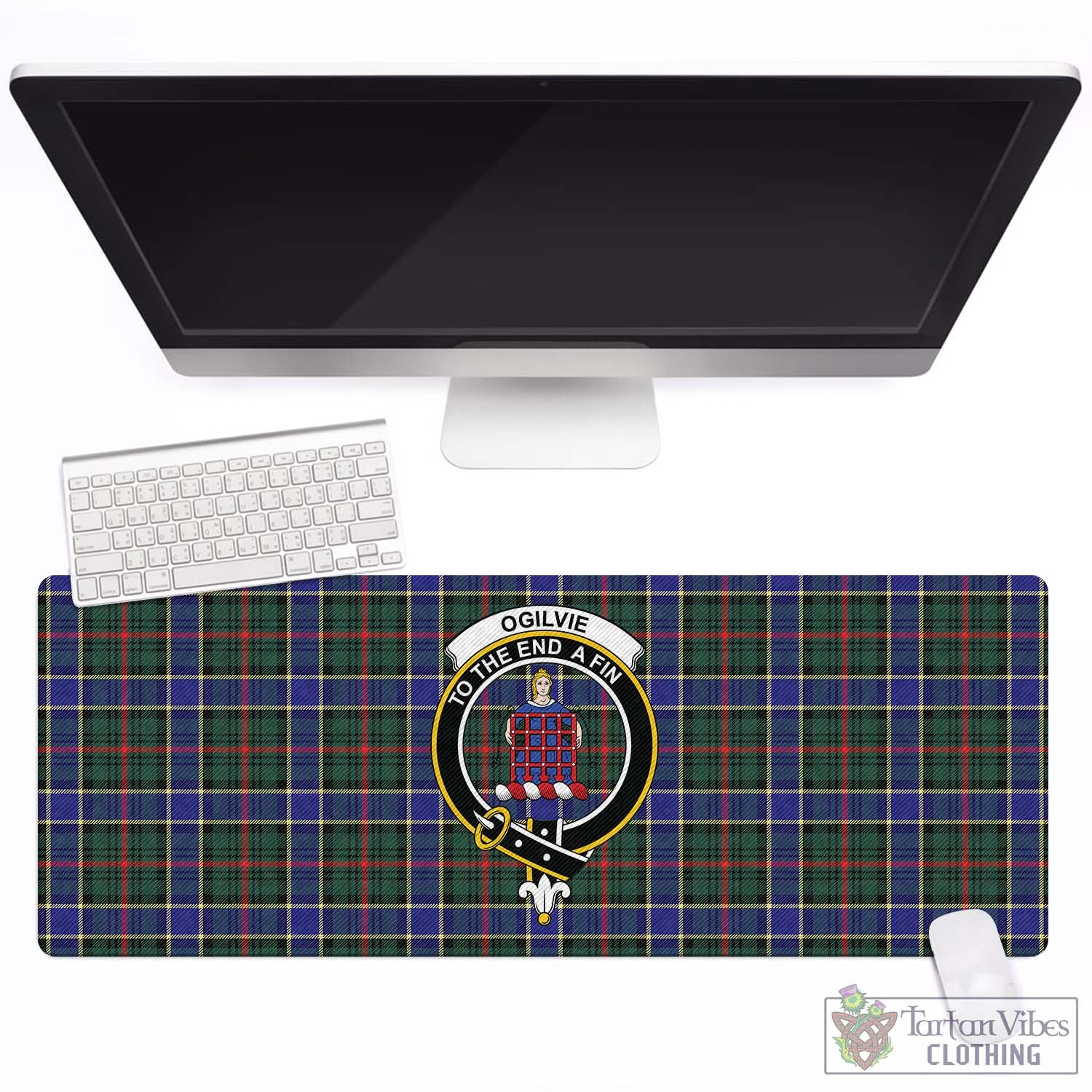 Tartan Vibes Clothing Ogilvie (Ogilvy) Hunting Modern Tartan Mouse Pad with Family Crest