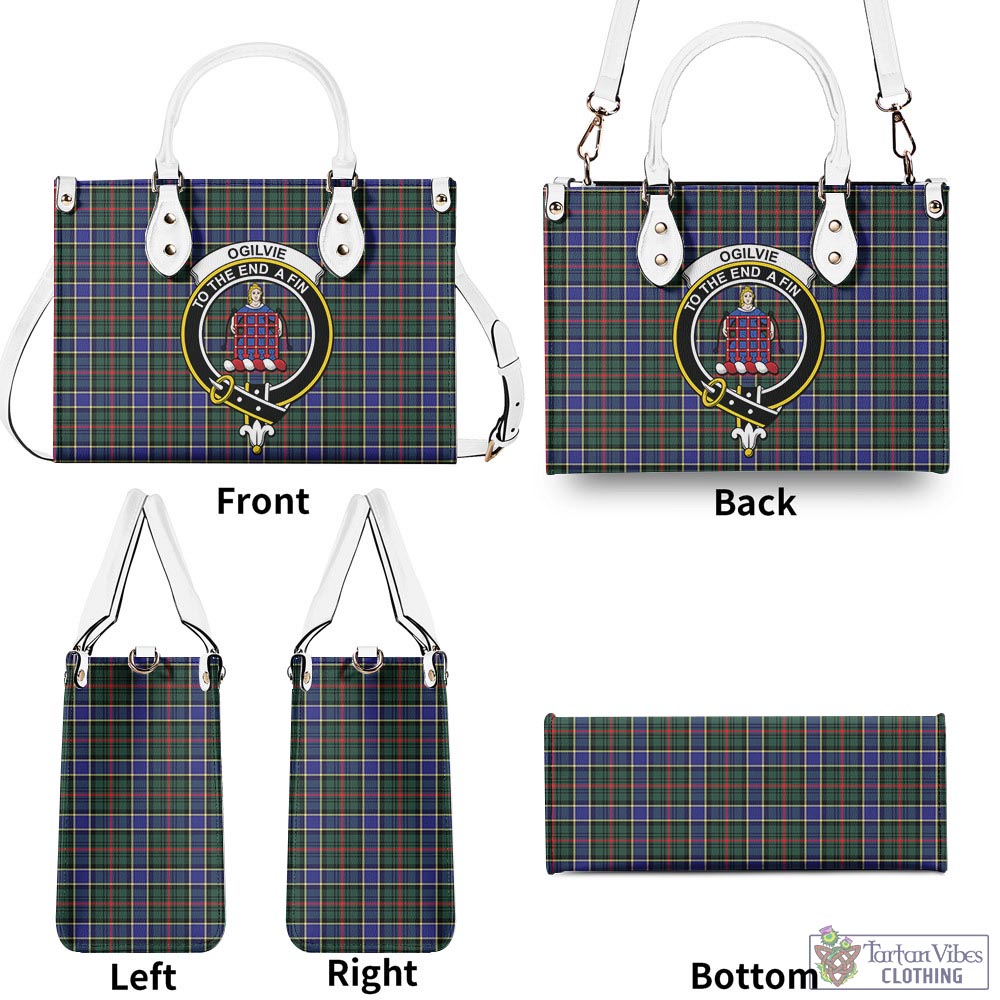 Tartan Vibes Clothing Ogilvie (Ogilvy) Hunting Modern Tartan Luxury Leather Handbags with Family Crest