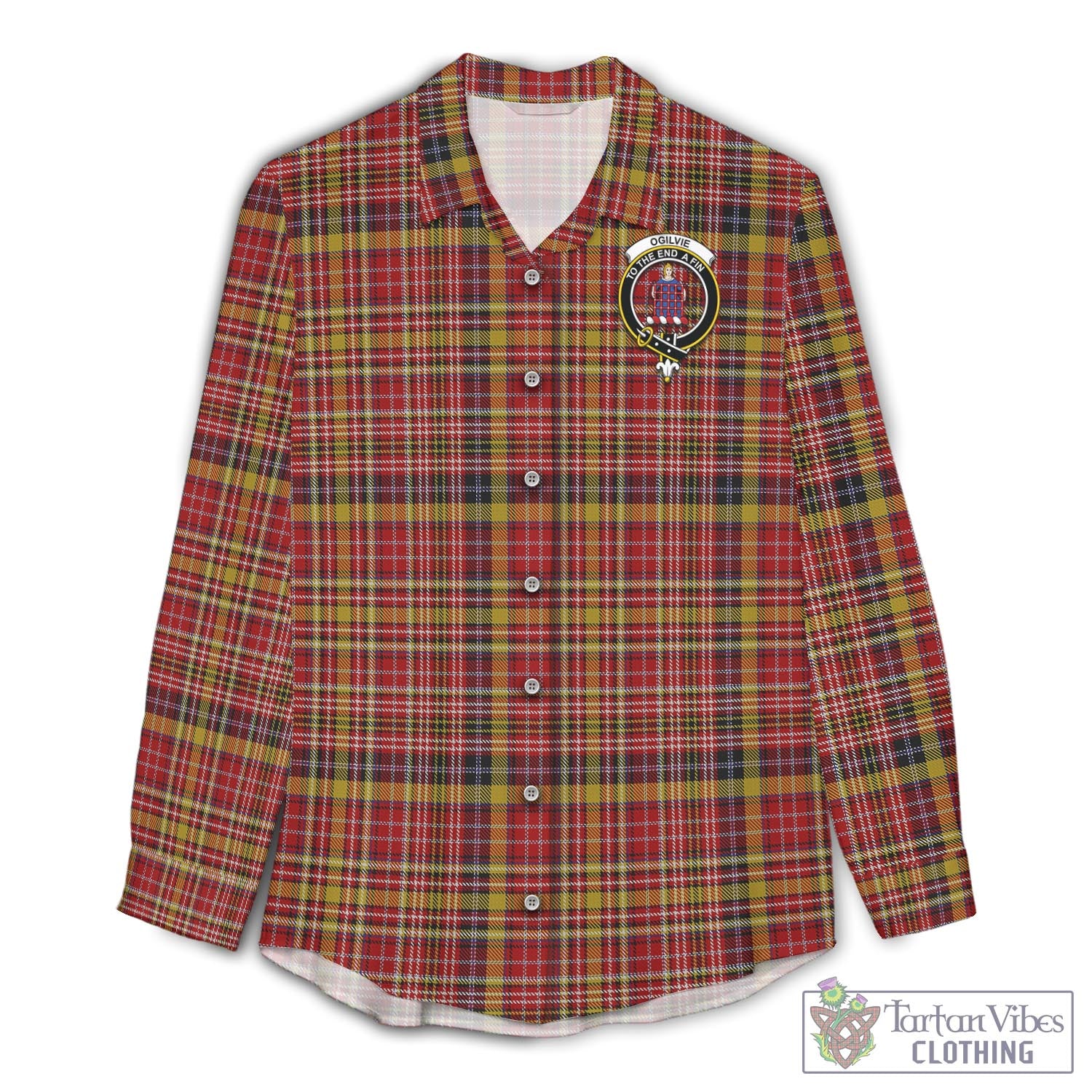 Tartan Vibes Clothing Ogilvie (Ogilvy) of Strathallan Tartan Womens Casual Shirt with Family Crest