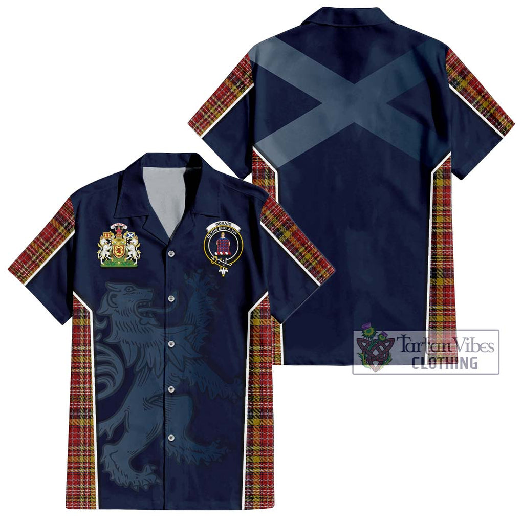 Ogilvie (Ogilvy) of Strathallan Tartan Short Sleeve Button Shirt with Family Crest and Lion Rampant Vibes Sport Style Kid - Tartan Vibes Clothing