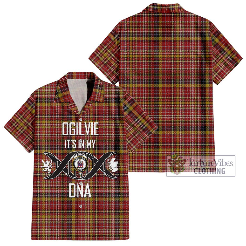 Ogilvie (Ogilvy) of Strathallan Tartan Short Sleeve Button Shirt with Family Crest DNA In Me Style Kid - Tartanvibesclothing Shop