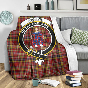 Ogilvie (Ogilvy) of Strathallan Tartan Blanket with Family Crest