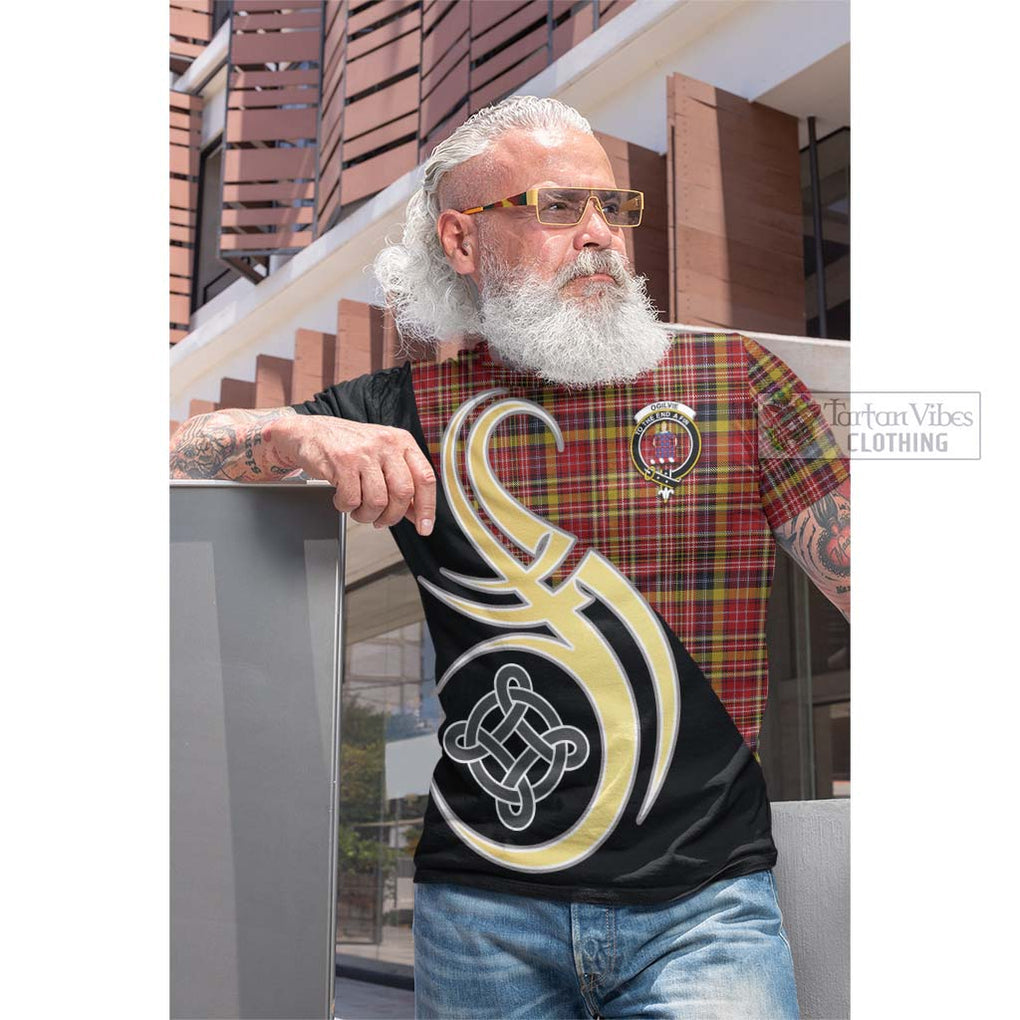 Tartan Vibes Clothing Ogilvie (Ogilvy) of Strathallan Tartan Cotton T-shirt with Family Crest and Celtic Symbol Style