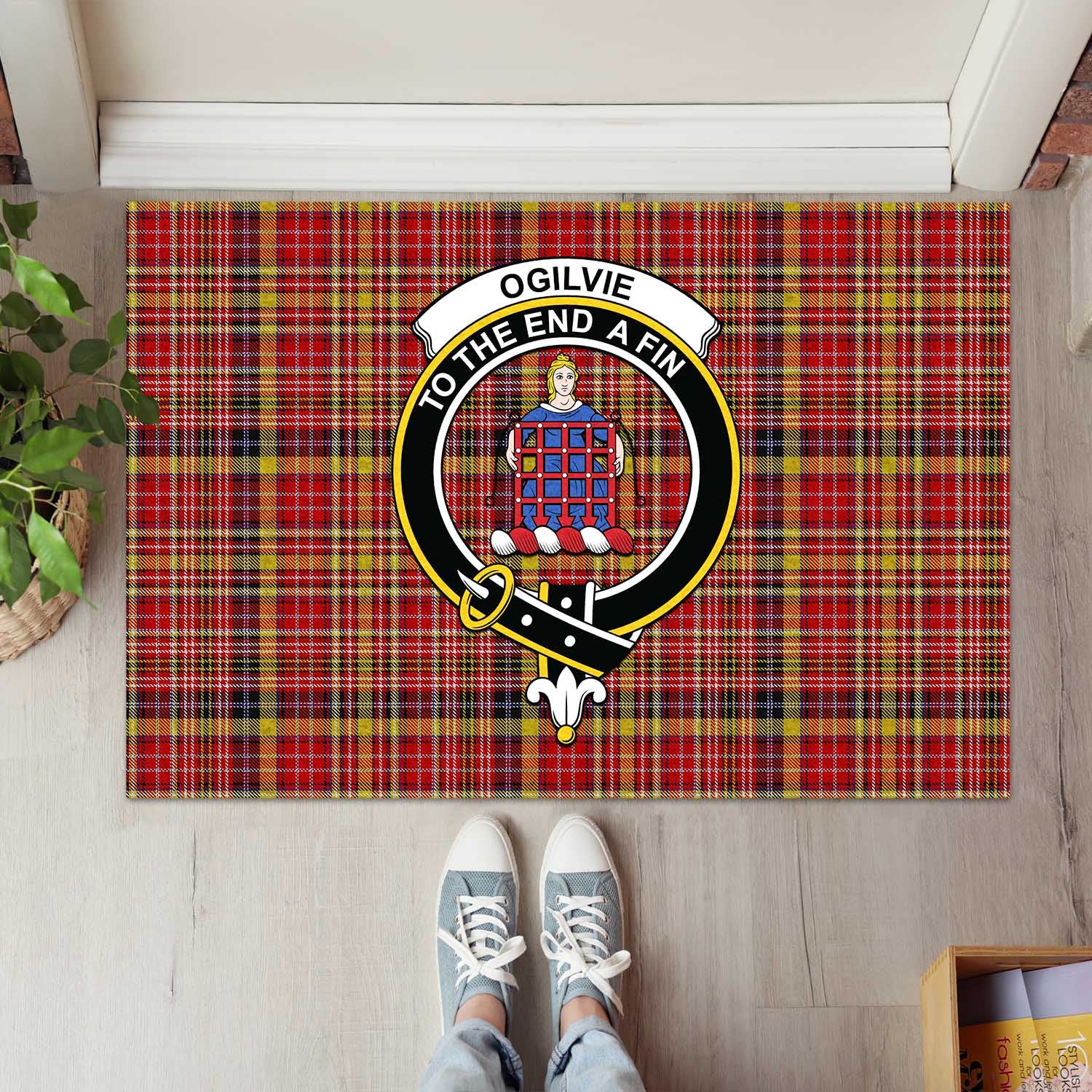 Ogilvie (Ogilvy) of Strathallan Tartan Door Mat with Family Crest - Tartanvibesclothing