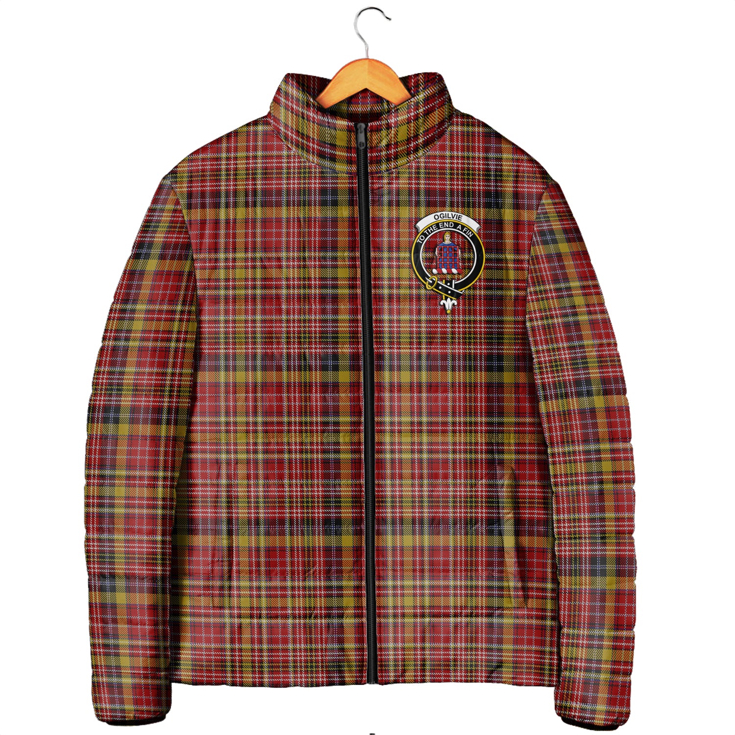 Ogilvie (Ogilvy) of Strathallan Tartan Padded Jacket with Family Crest Men's Padded Jacket - Tartan Vibes Clothing