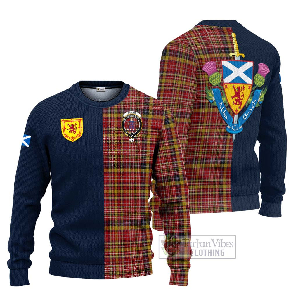 Tartan Vibes Clothing Ogilvie (Ogilvy) of Strathallan Tartan Knitted Sweater with Scottish Lion Royal Arm Half Style