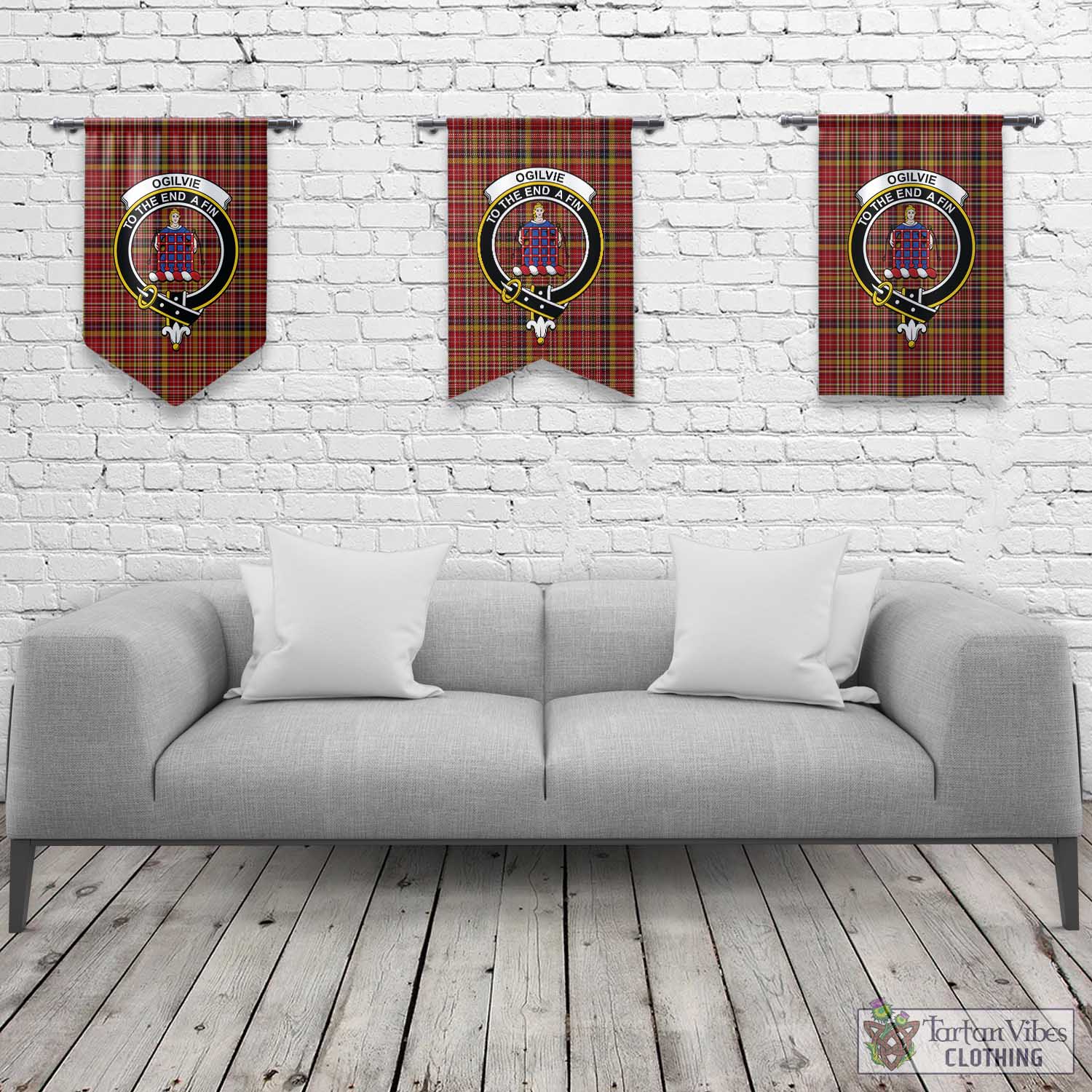 Tartan Vibes Clothing Ogilvie (Ogilvy) of Strathallan Tartan Gonfalon, Tartan Banner with Family Crest