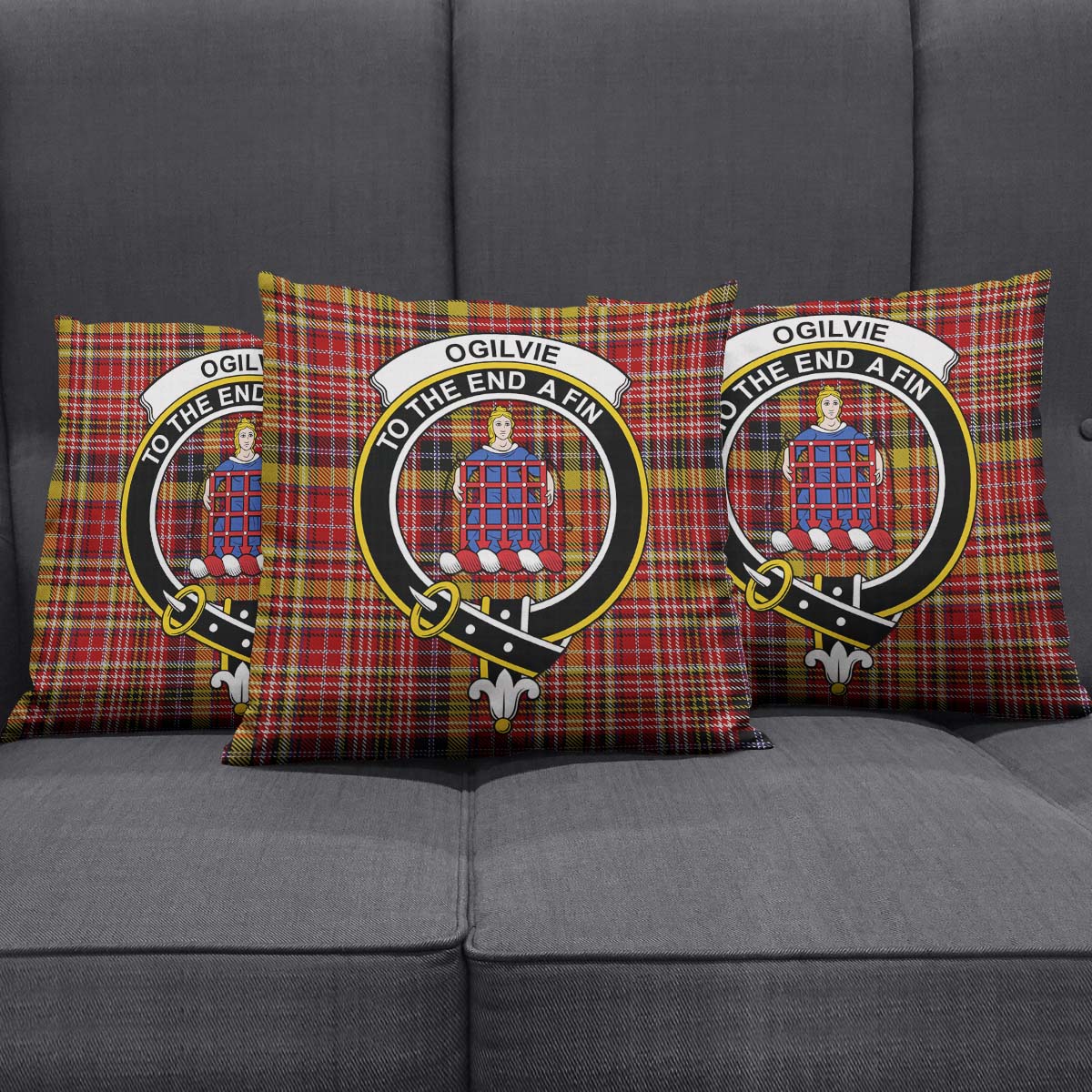 Ogilvie (Ogilvy) of Strathallan Tartan Pillow Cover with Family Crest Square Pillow Cover - Tartanvibesclothing