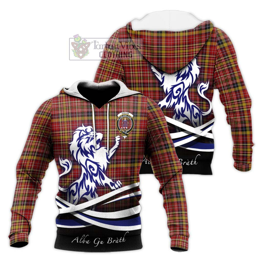 Ogilvie (Ogilvy) of Strathallan Tartan Knitted Hoodie with Alba Gu Brath Regal Lion Emblem Unisex Knitted Pullover Hoodie - Tartanvibesclothing Shop