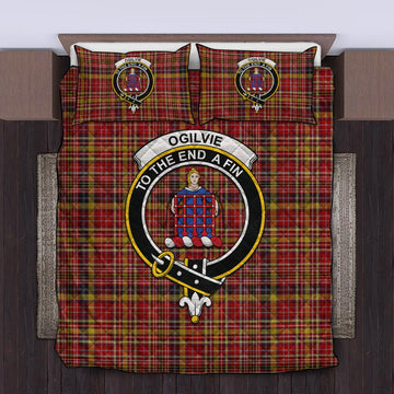 Ogilvie (Ogilvy) of Strathallan Tartan Quilt Bed Set with Family Crest