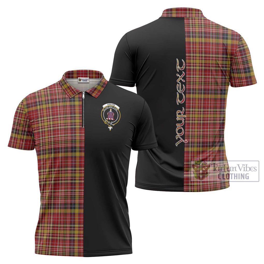 Ogilvie (Ogilvy) of Strathallan Tartan Zipper Polo Shirt with Family Crest and Half Of Me Style Unisex - Tartanvibesclothing Shop