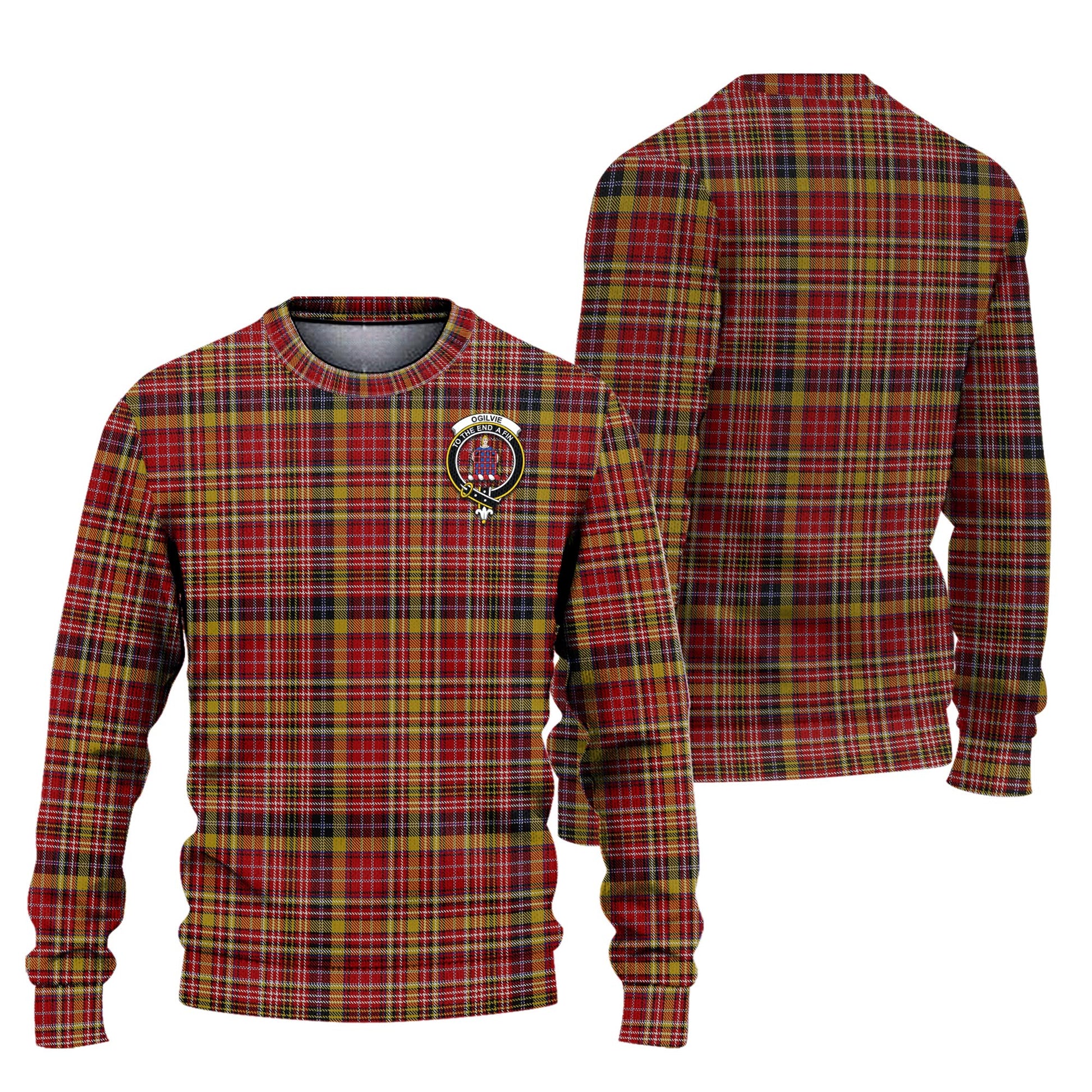 Ogilvie (Ogilvy) of Strathallan Tartan Knitted Sweater with Family Crest Unisex - Tartanvibesclothing