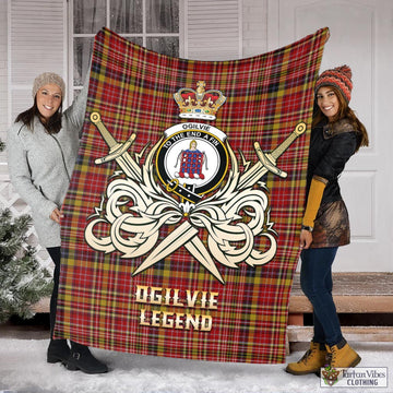 Ogilvie (Ogilvy) of Strathallan Tartan Blanket with Clan Crest and the Golden Sword of Courageous Legacy