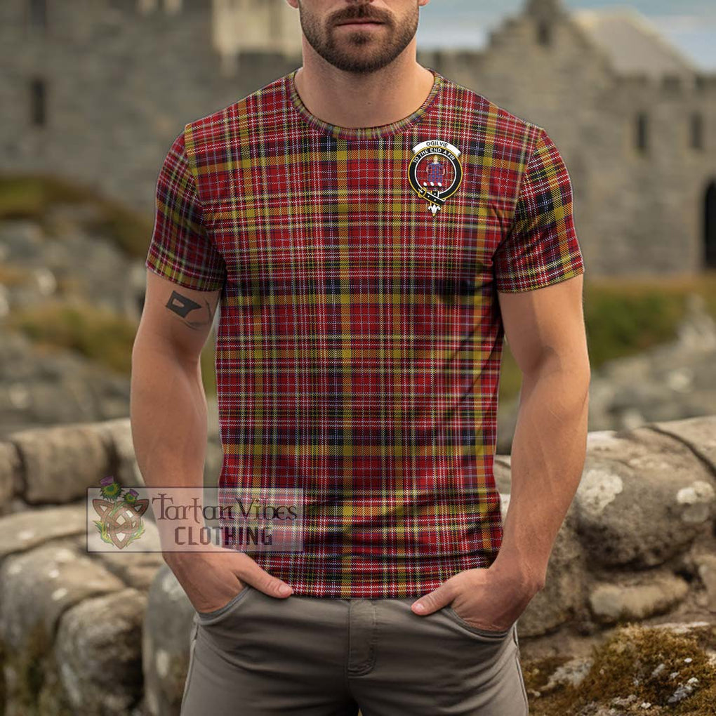 Ogilvie (Ogilvy) of Strathallan Tartan Cotton T-Shirt with Family Crest Men's Shirt - Tartanvibesclothing Shop