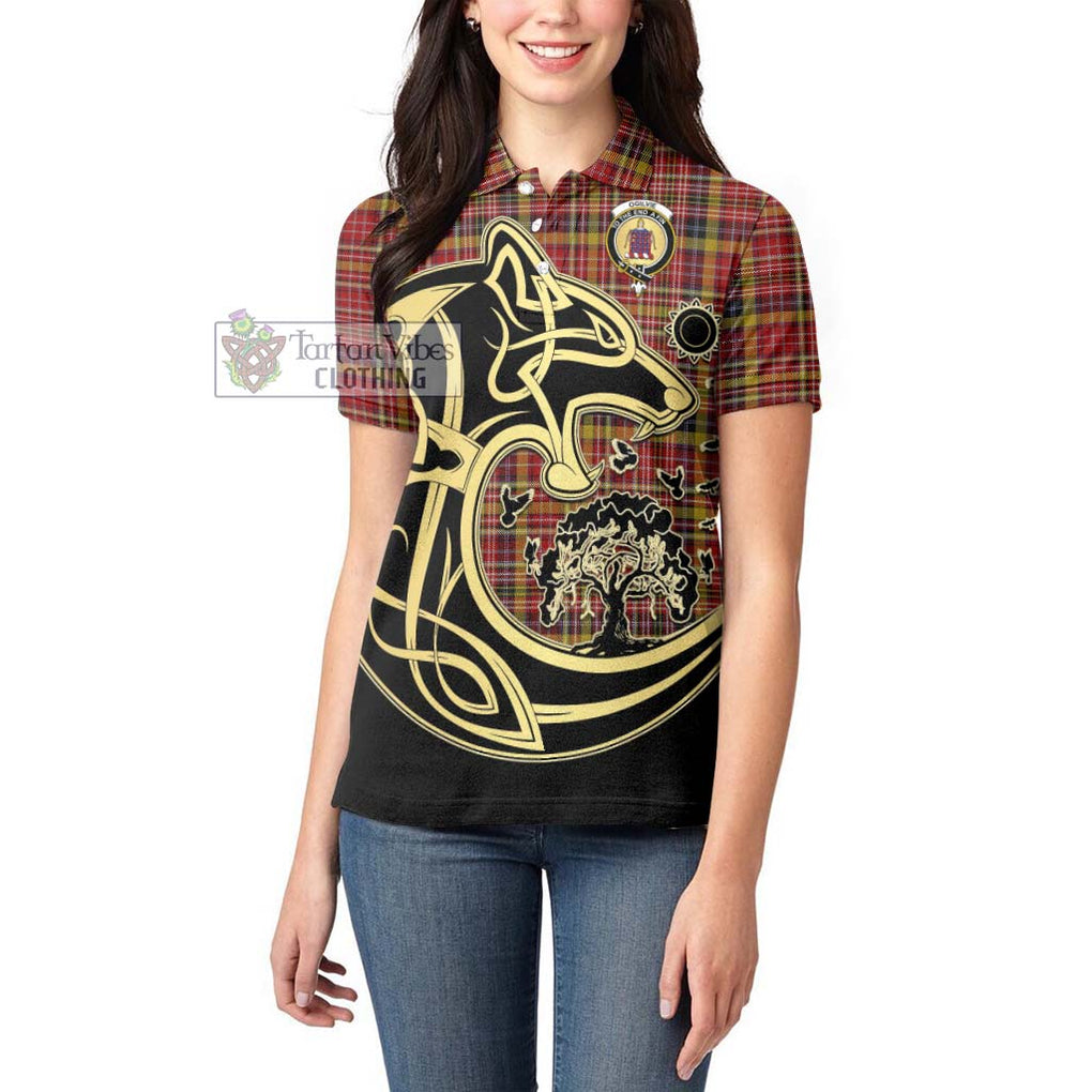 Ogilvie (Ogilvy) of Strathallan Tartan Women's Polo Shirt with Family Crest Celtic Wolf Style - Tartanvibesclothing Shop