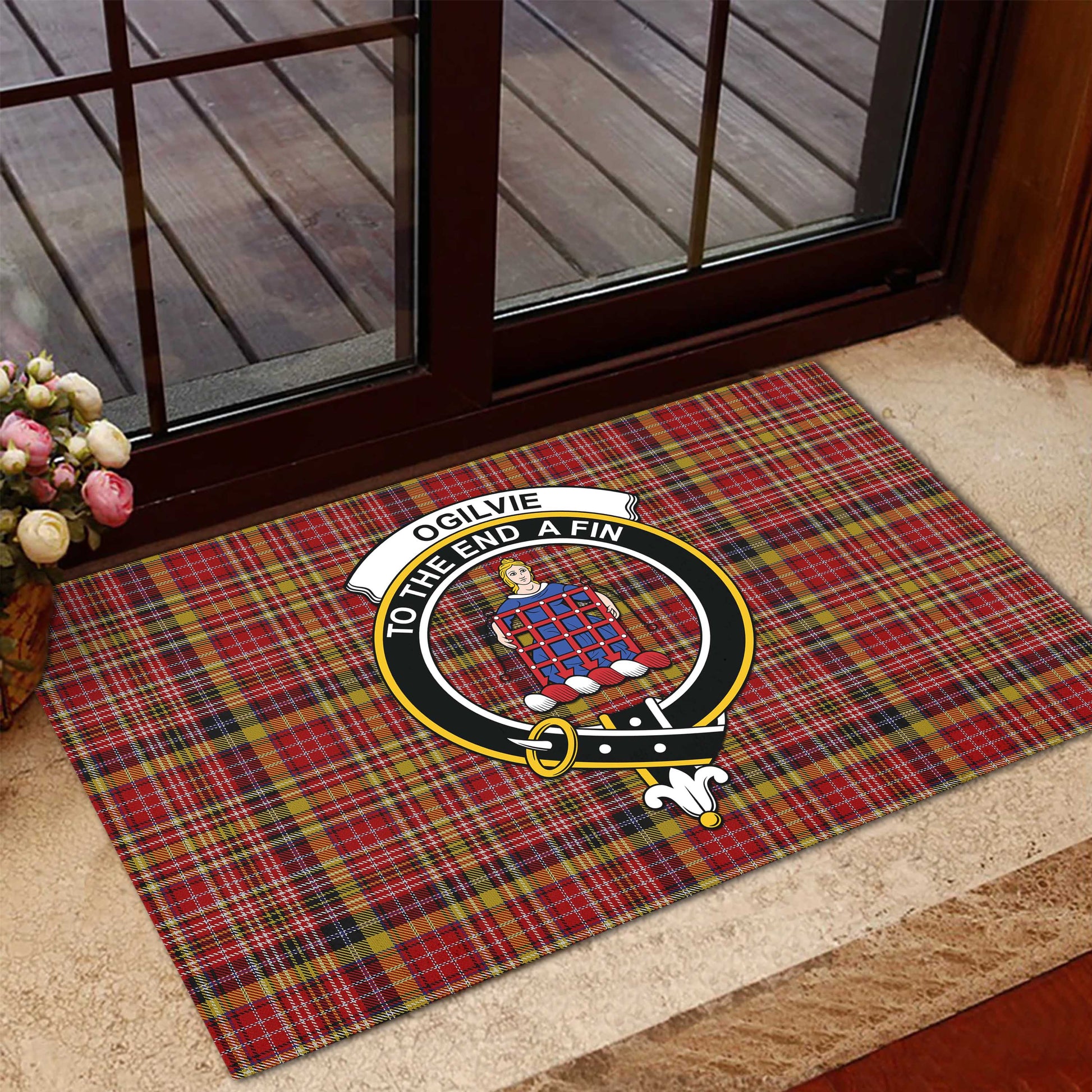 Ogilvie (Ogilvy) of Strathallan Tartan Door Mat with Family Crest - Tartanvibesclothing