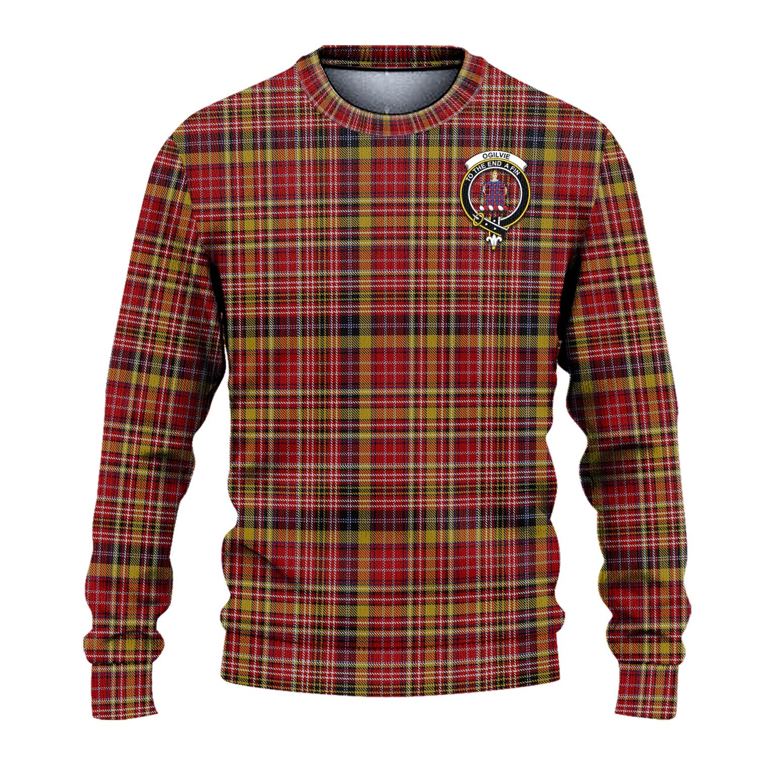 Ogilvie (Ogilvy) of Strathallan Tartan Knitted Sweater with Family Crest - Tartanvibesclothing