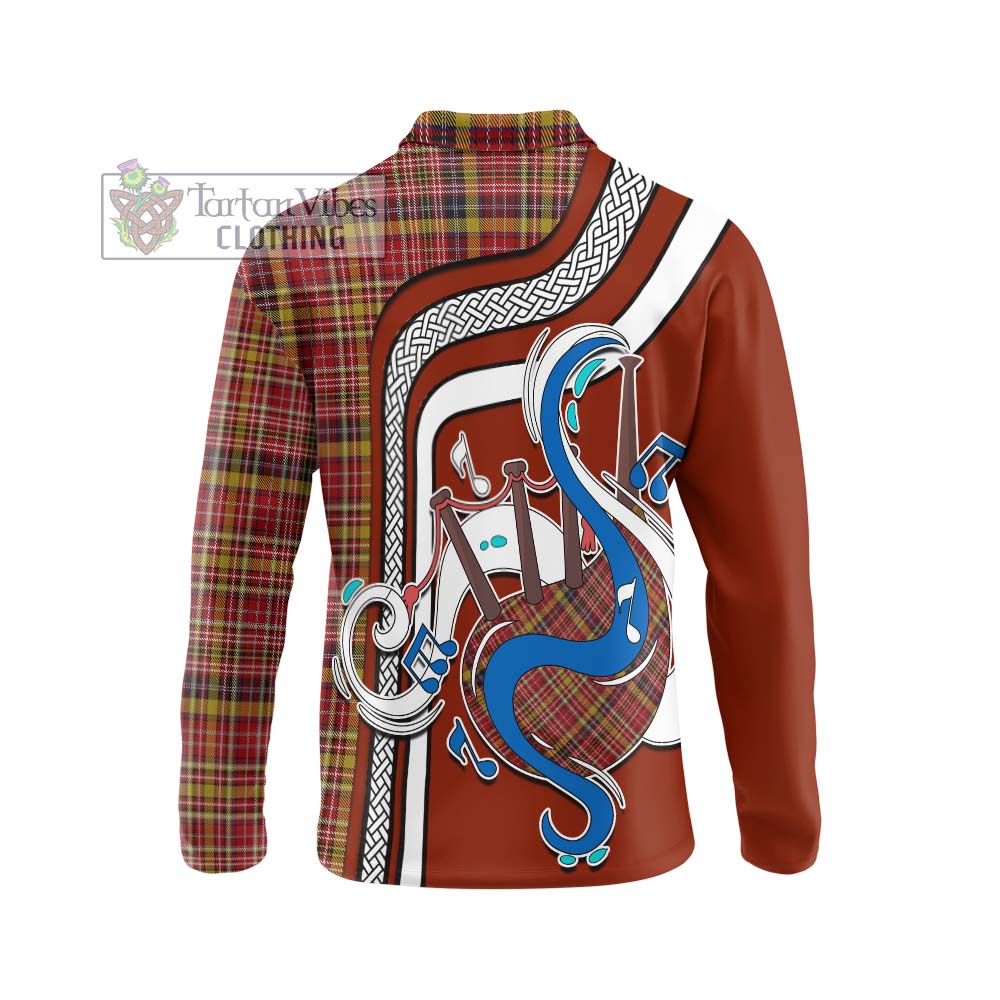 Tartan Vibes Clothing Ogilvie (Ogilvy) of Strathallan Tartan Long Sleeve Polo Shirt with Epic Bagpipe Style