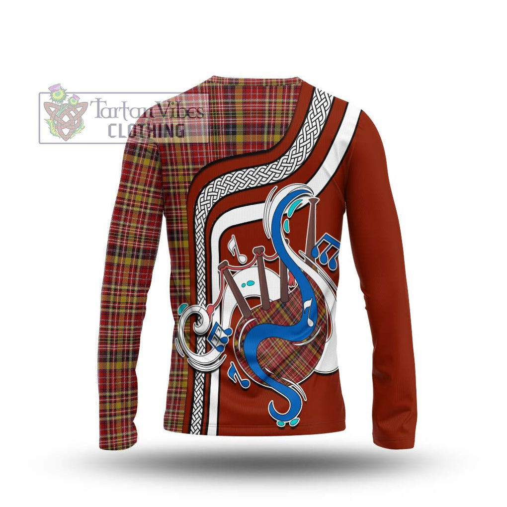 Tartan Vibes Clothing Ogilvie (Ogilvy) of Strathallan Tartan Long Sleeve T-Shirt with Epic Bagpipe Style