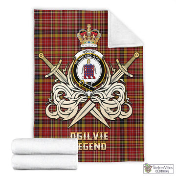 Ogilvie (Ogilvy) of Strathallan Tartan Blanket with Clan Crest and the Golden Sword of Courageous Legacy